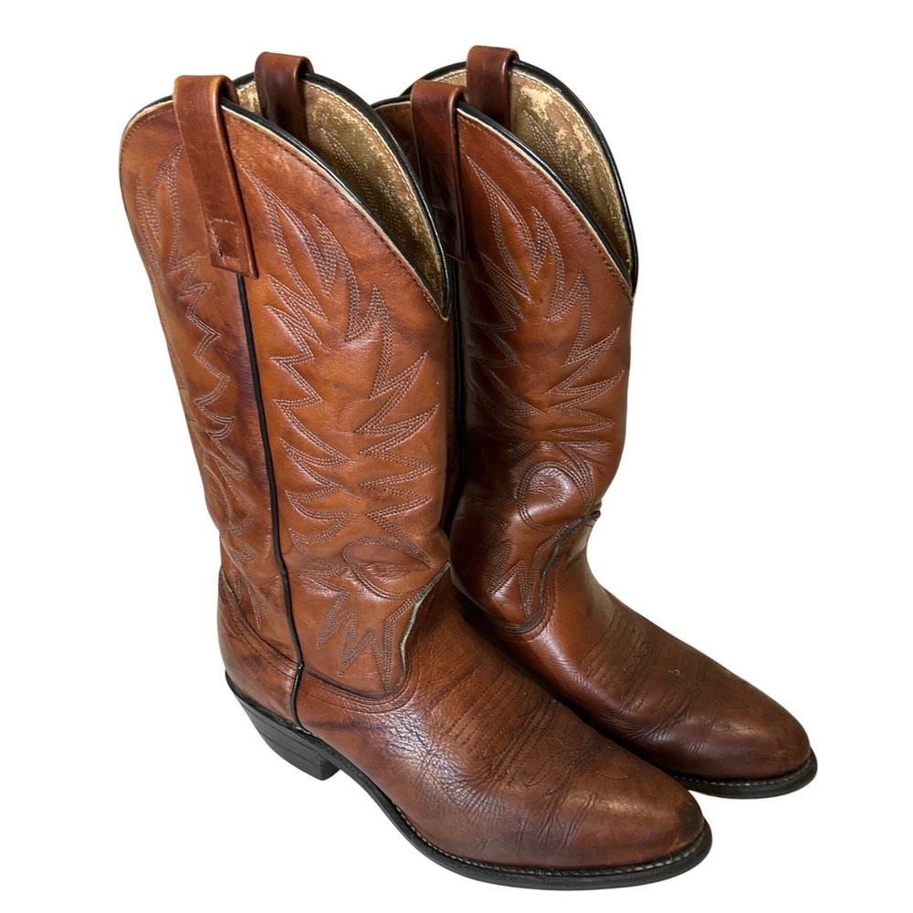 Vintage Acme Leather Western Cowboy Boots 80s Brown Ranch Country USA Festival 8